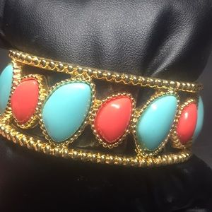 Lily Pulitzer coral turquoise & gold cuff bracelet